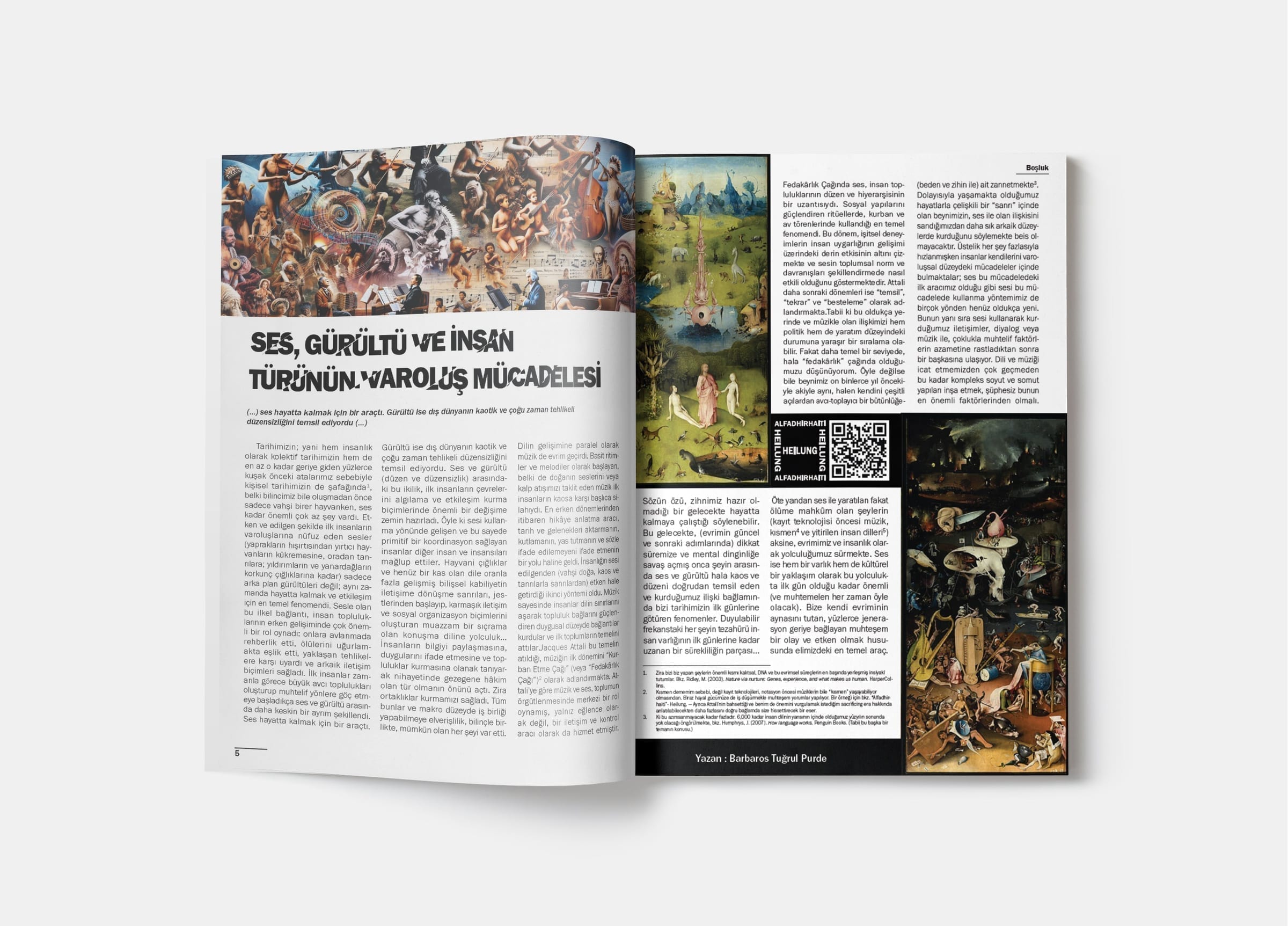 Feature spread on the cultural role of voice, classical painting used as background imagery.