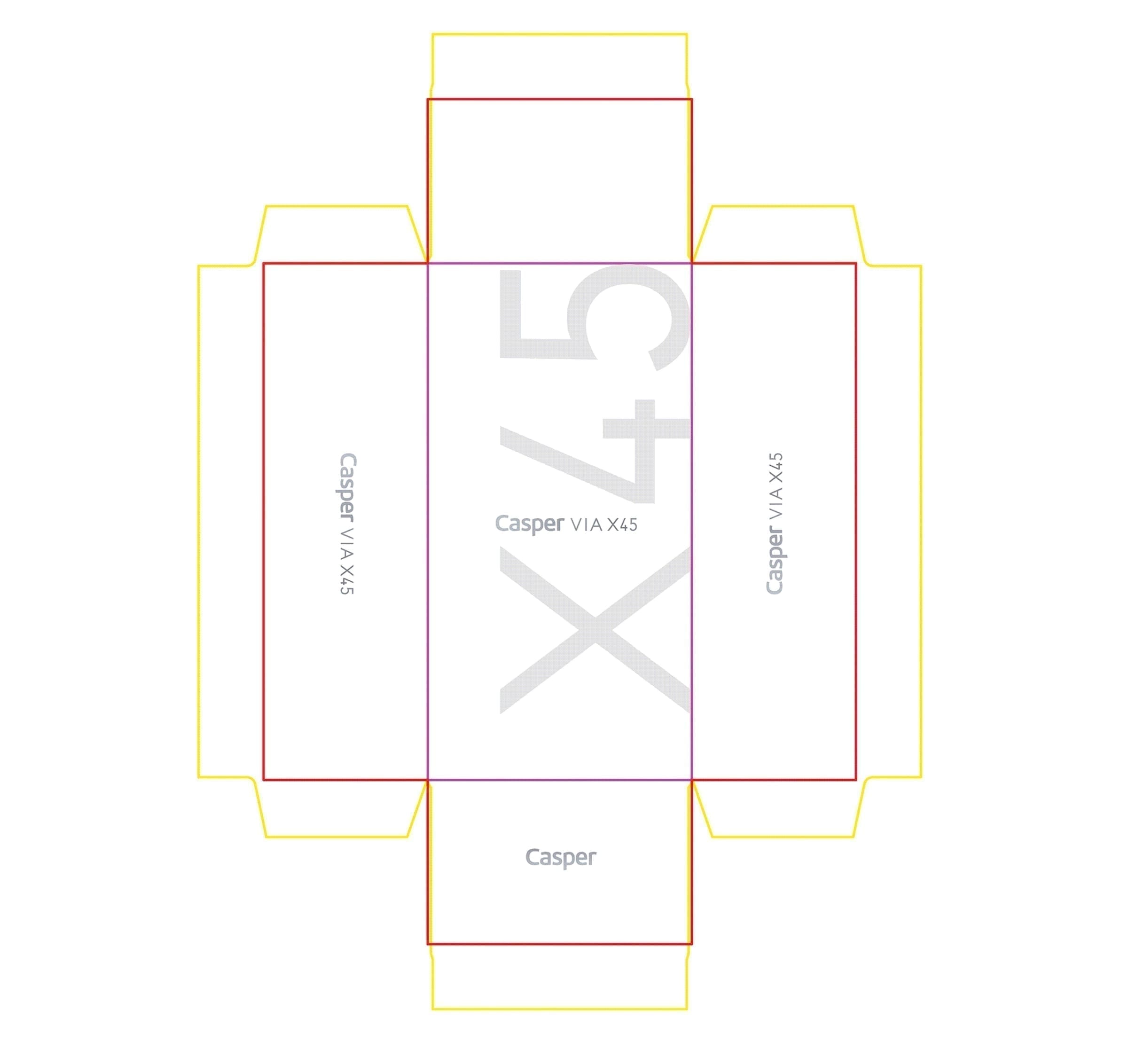 Technical dieline drawing for the VIA smartphone packaging.