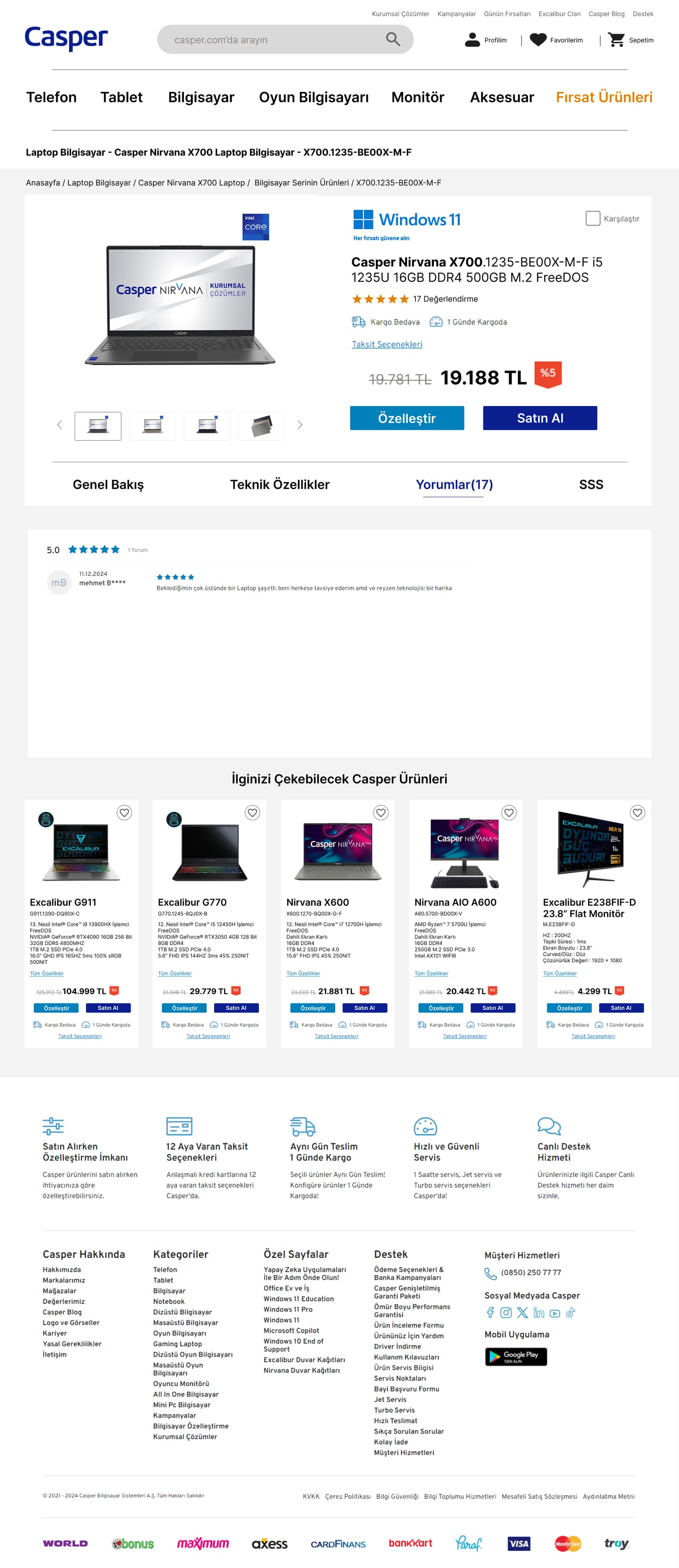 Product page on the Reviews tab showing star ratings and user reviews in-page.
