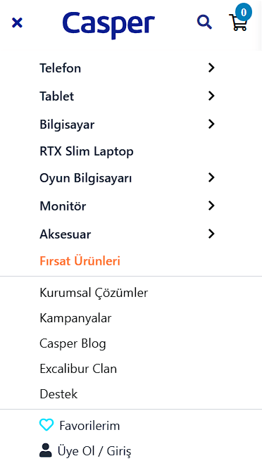 Old mobile navigation menu: flat list with Favourites buried at the very bottom below all secondary links.