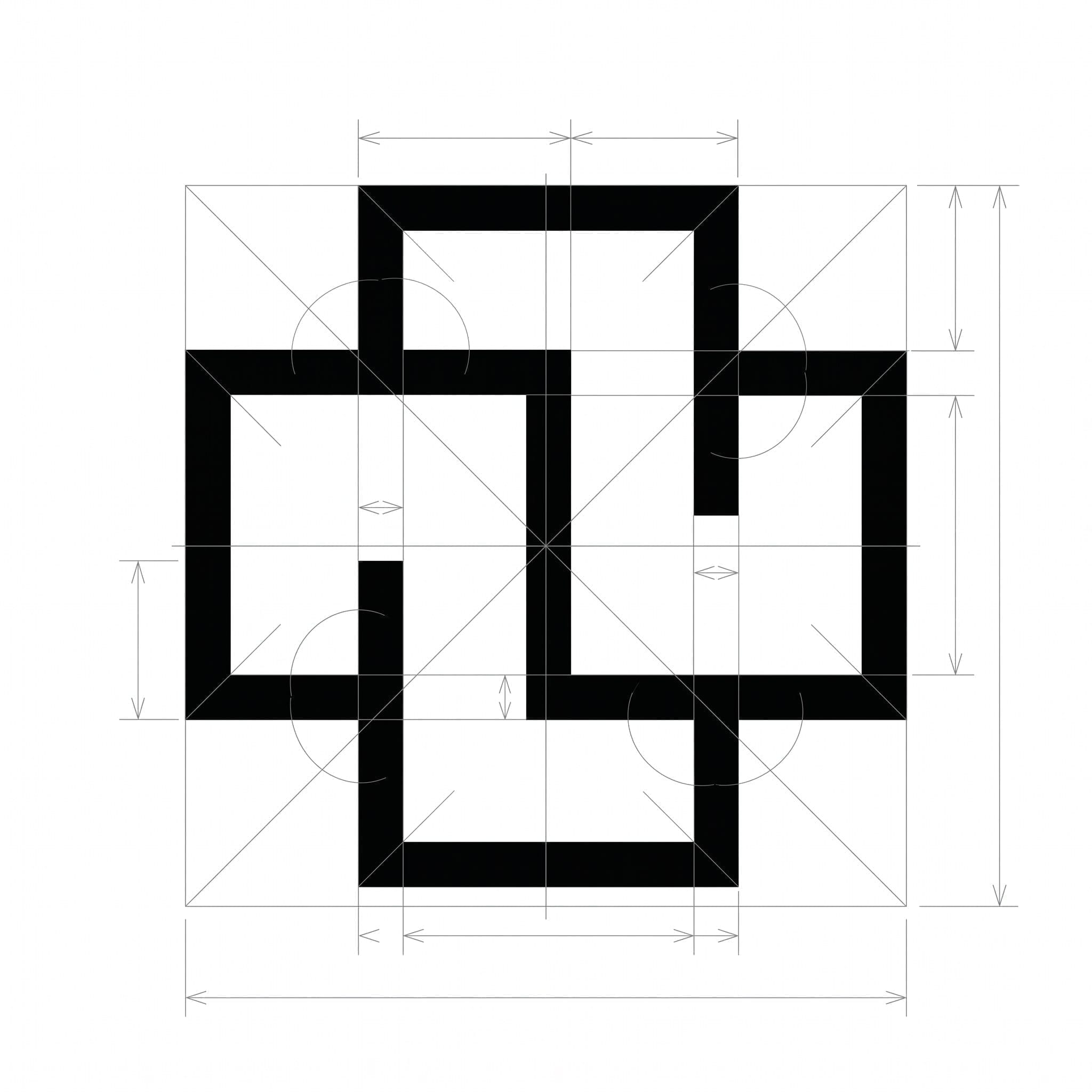 Geometric construction diagram of the proposed Wermelinger cross logo, showing the four interlocking L-shapes built from grid lines and construction circles.