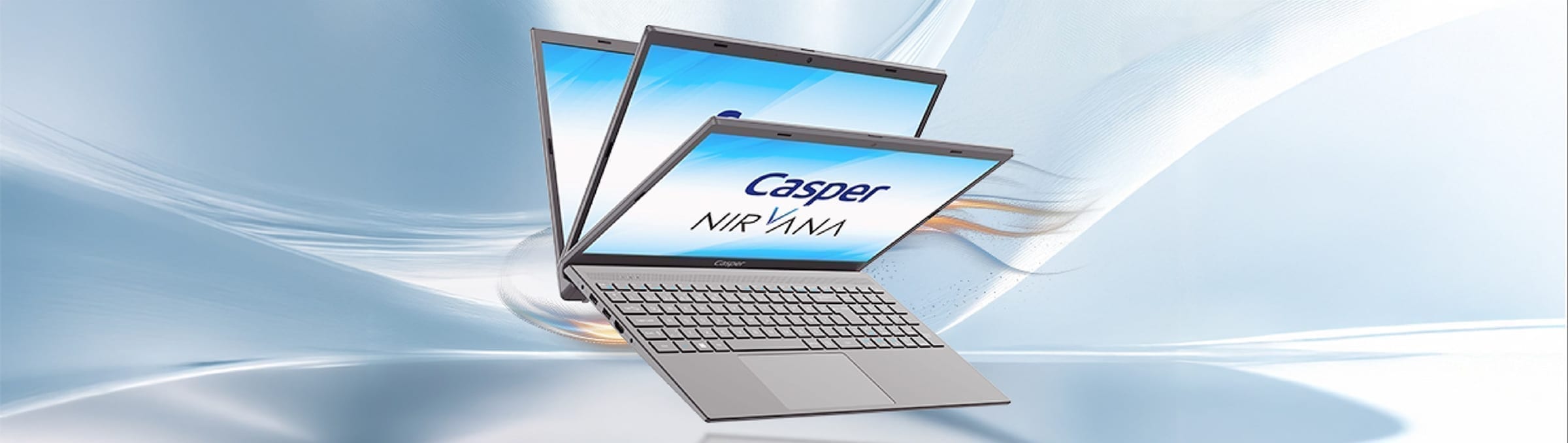 Key visual for a major Casper campaign featuring a laptop against a dramatic gradient.