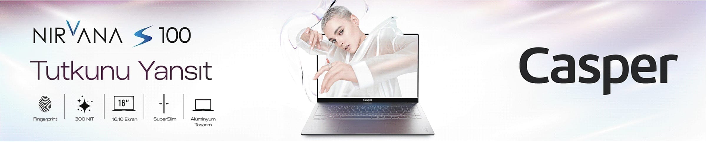 Nirvana S100 retail banner with ballet-inspired imagery.