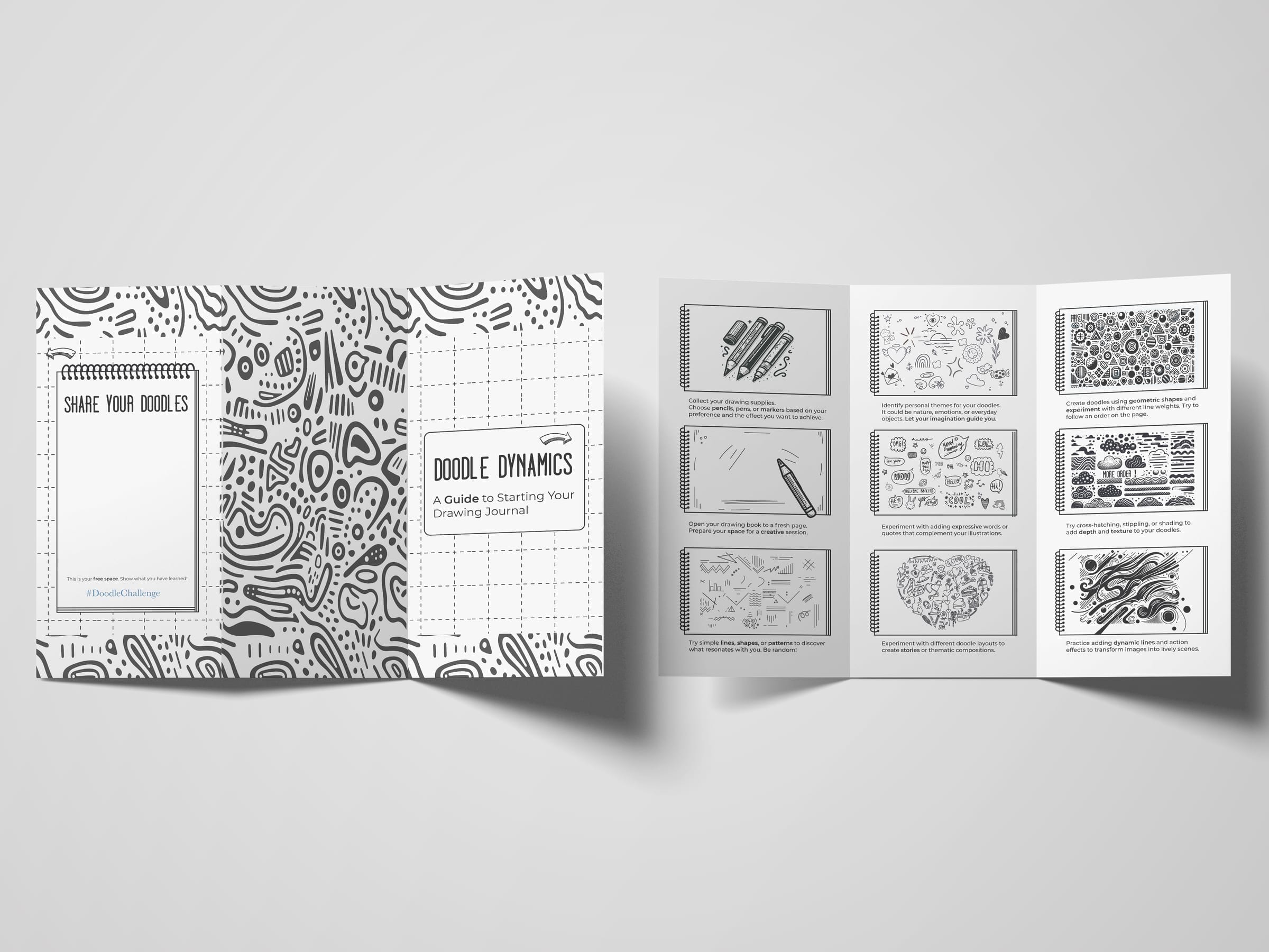 Trifold brochure shown open and closed side by side, revealing the interior exercise panels.