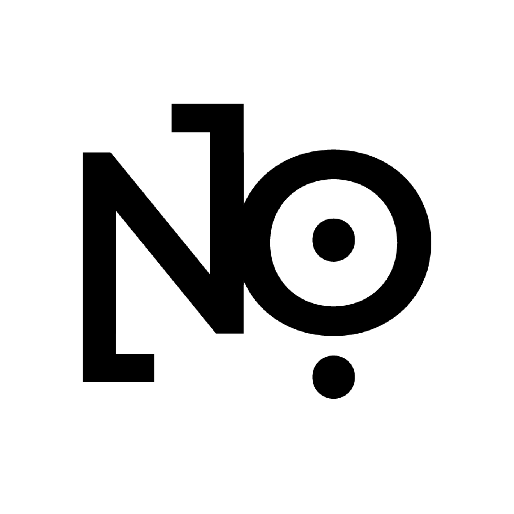 NO:118 Creative logo mark, custom N and O letterform with bullseye motif, black on white.